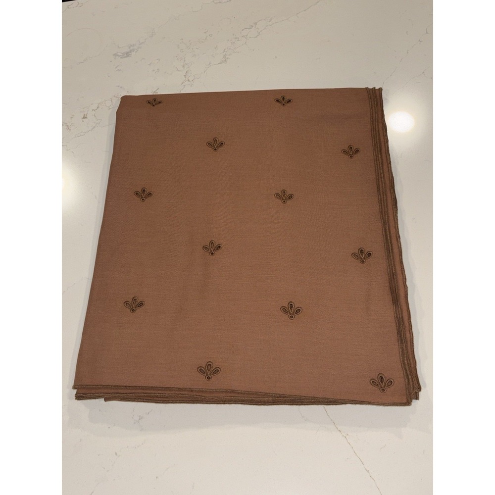 McGee & Co Cotton Tablecloth 72" x 106"  Brown Floral Islet Embroidery India EUC